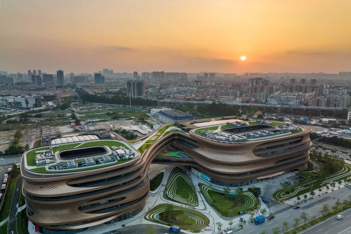 The Infinitus Plaza, by Zaha Hadid Architects, takes the overall form of an infinity symbol
