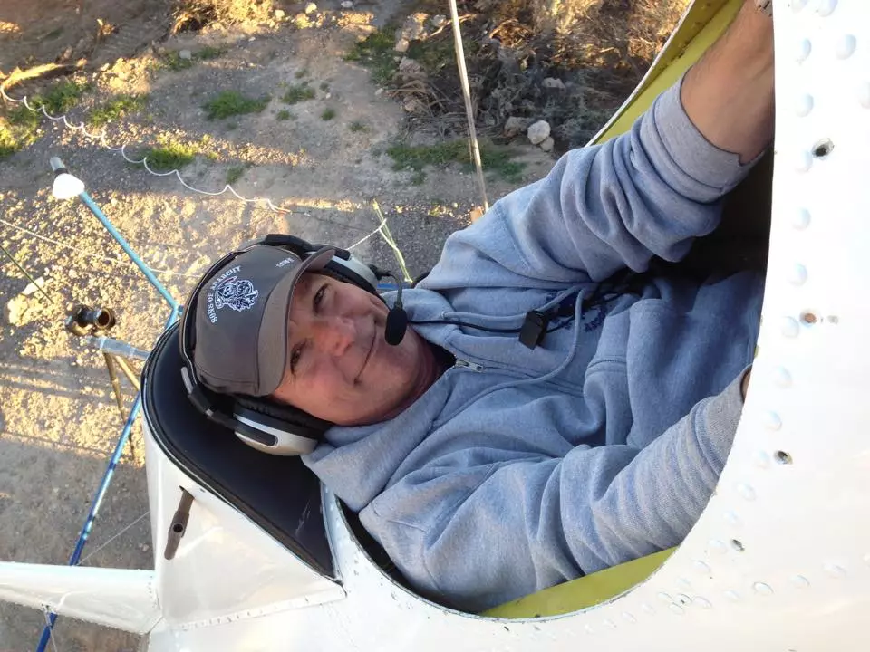 Eddie Braun on the Snake River canyon launchpad, recreating a famous photo of Evel Knievel preparing to jump