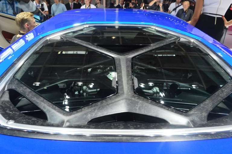 The three panels of the transparent engine cover represent the three driving modes of pure electric, hybrid and ICE-only (Photo: C.C. Weiss/Gizmag)