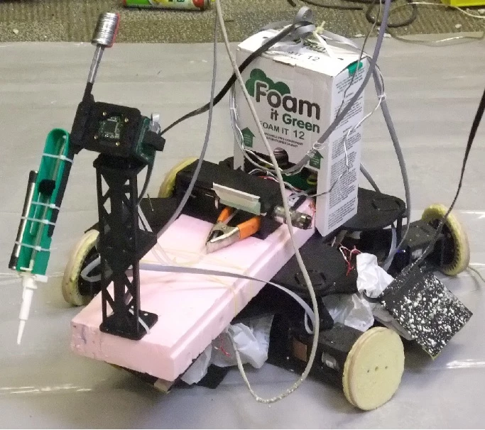 The FoamBot is a robot that can build other robots out of electromechanical modules and sprayed foam (Photo: ModLab)