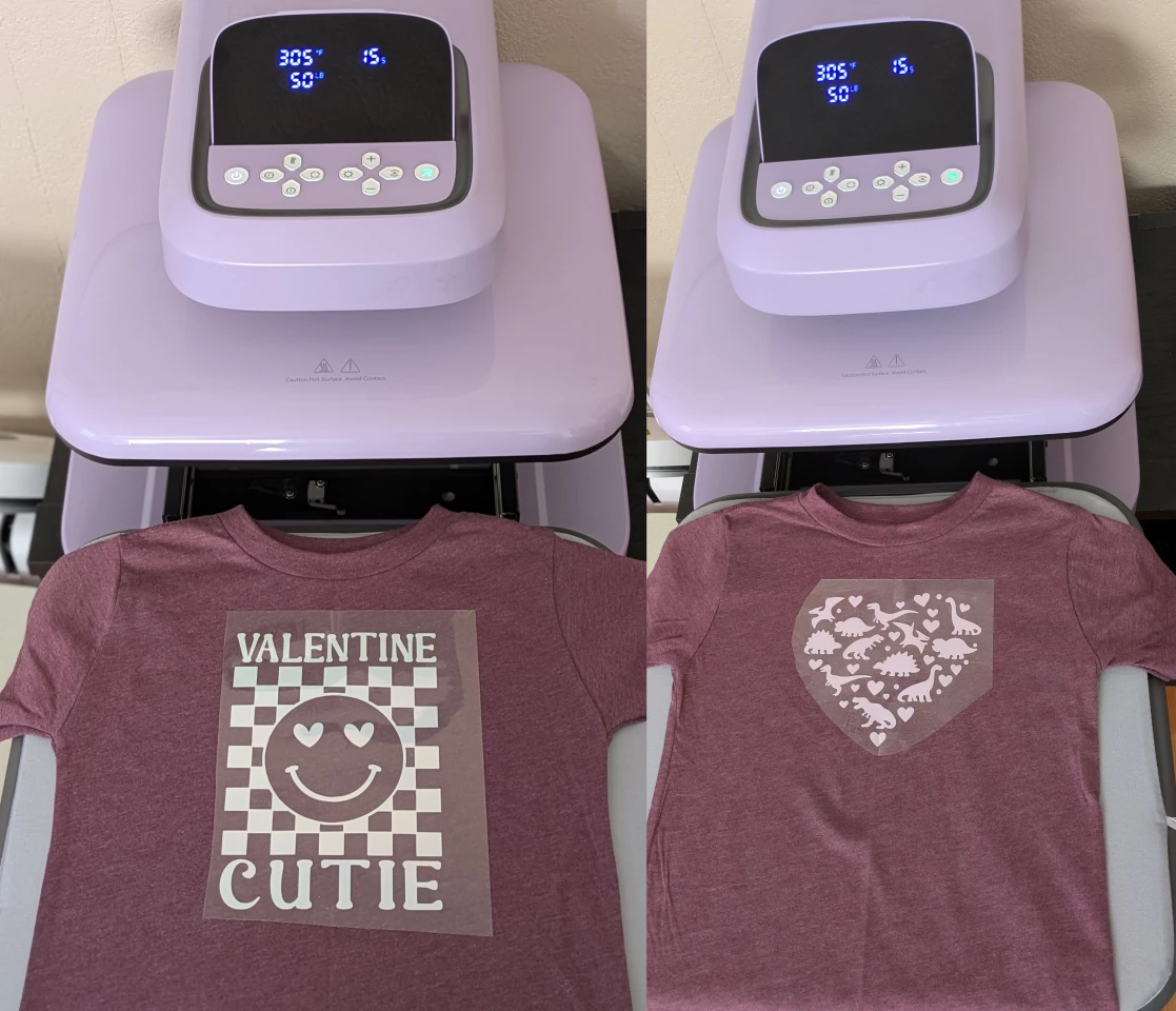 The Wife heat-pressed a couple Valentine's Day themed shirts for out kiddos with heat transfer vinyl (HTV) that turned out way better than my card