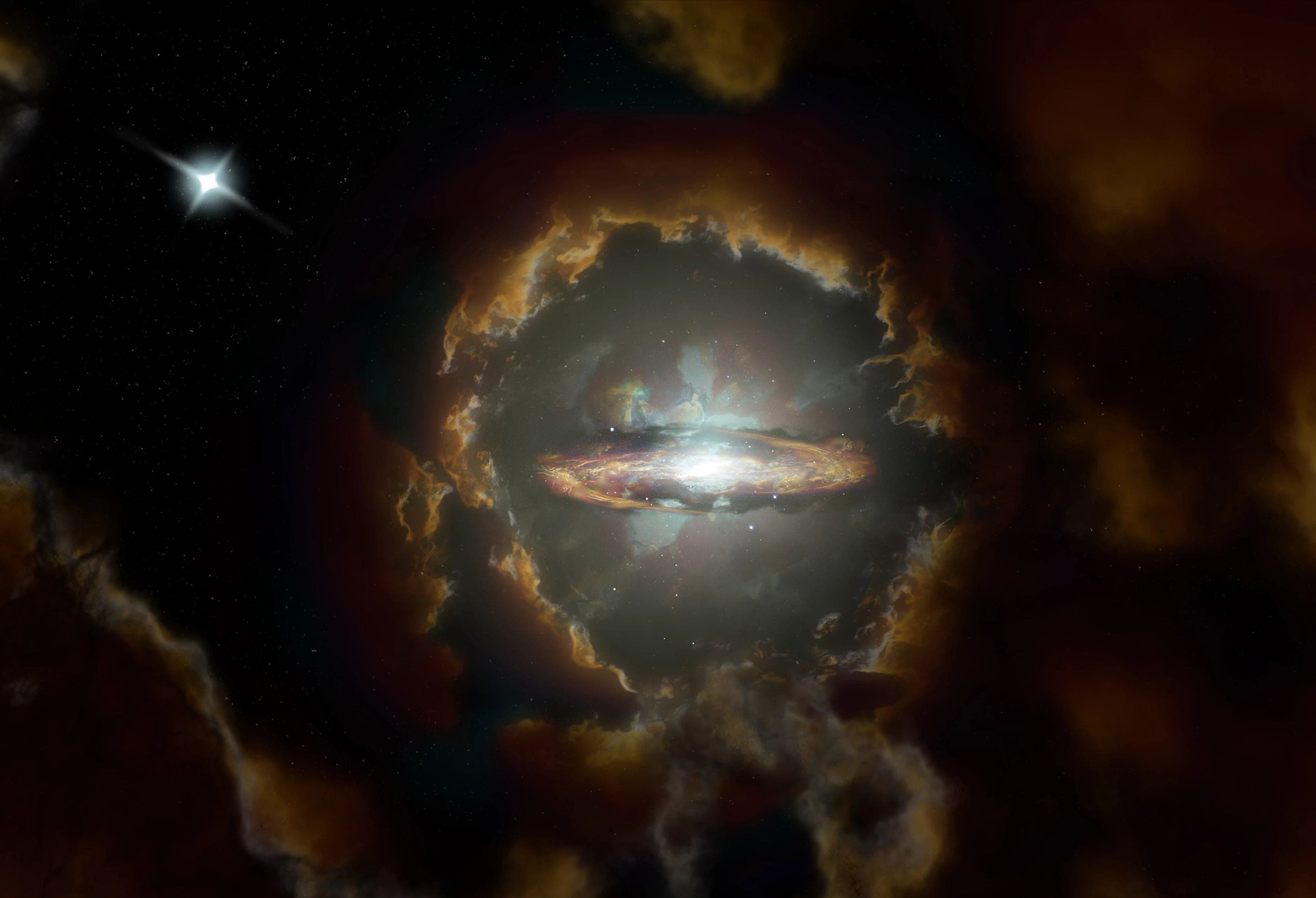 An artist's impression of the Wolfe Disk galaxy, which has a structure once thought impossible for a galaxy of its age