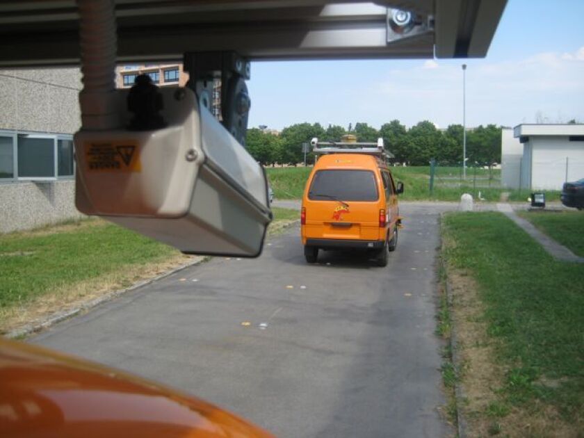 The second van will track the lead van visually, or by GPS