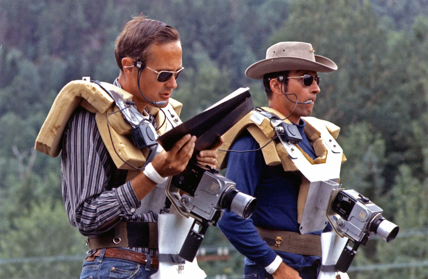 Commander David Scott and Lunar Module Pilot James Irwin training with the Hasselblads (Image: NASA)