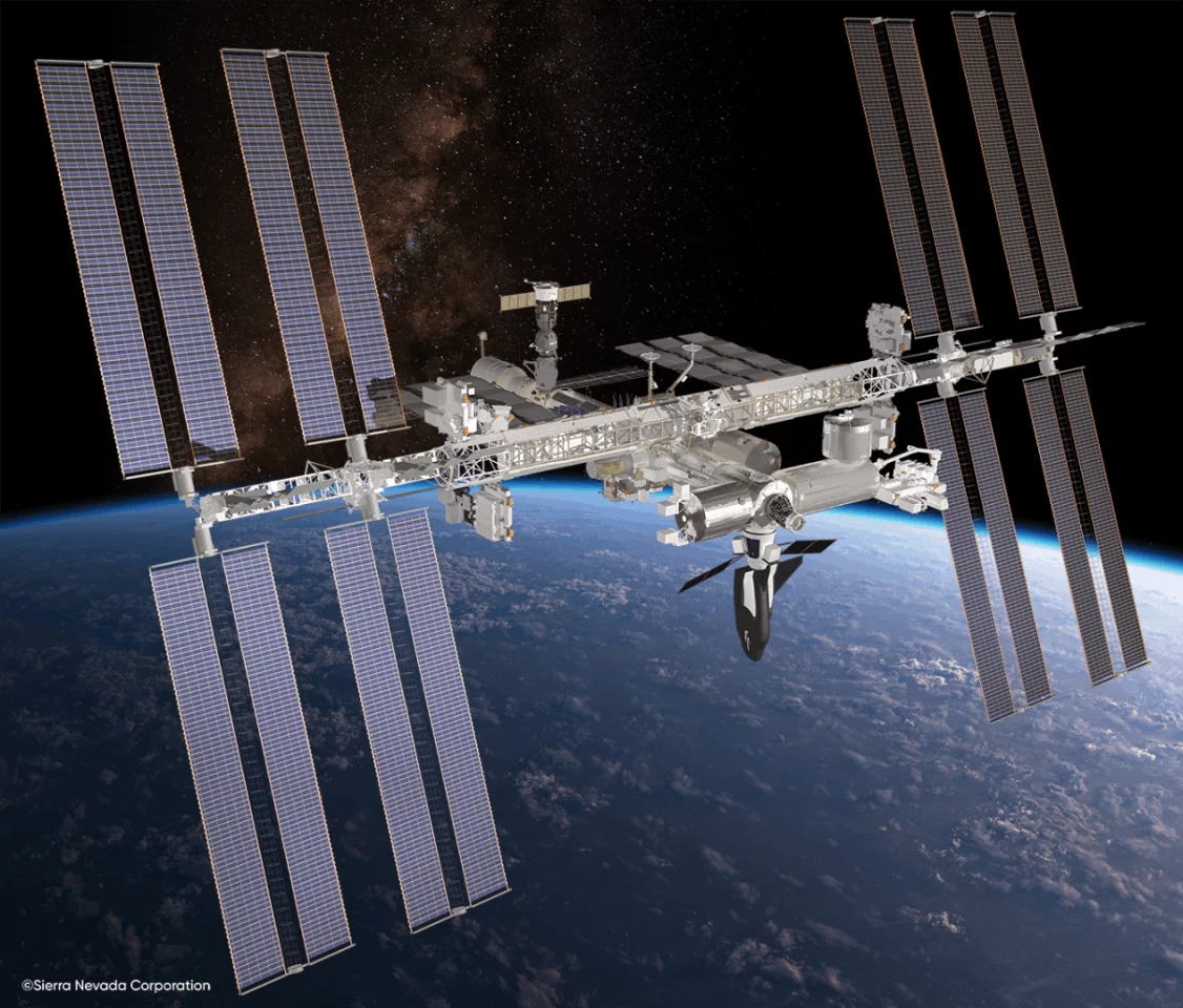 Rendering of the Dream Chaser docked with the International Space Station