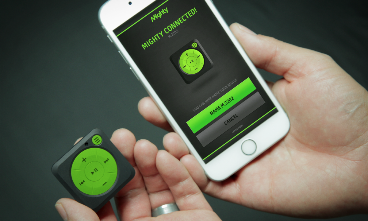 Mighty is a small clip-on music listening device that stores tracks from Spotify playlists