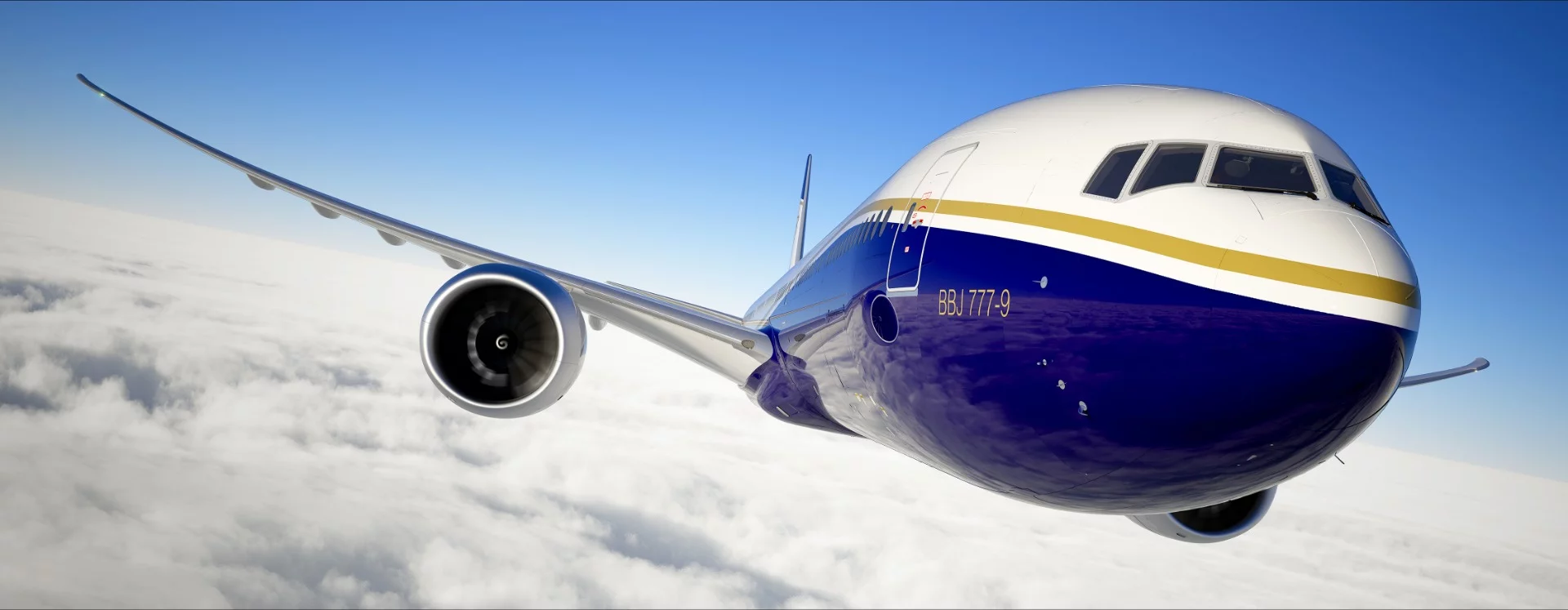 The BBJ 777X is powered by the GE9X high-bypass turbofan aircraft engine