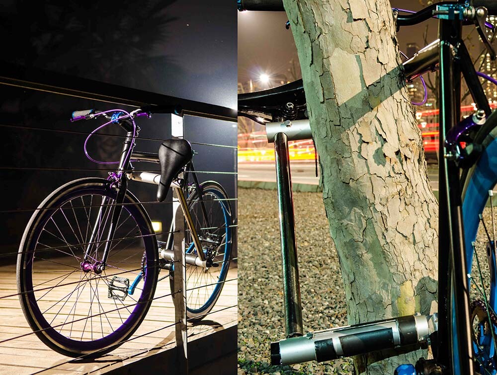 Yerka uses its own frame as the lock, meaning it can be wrapped around a tree or lamp post without the need for a secondary product