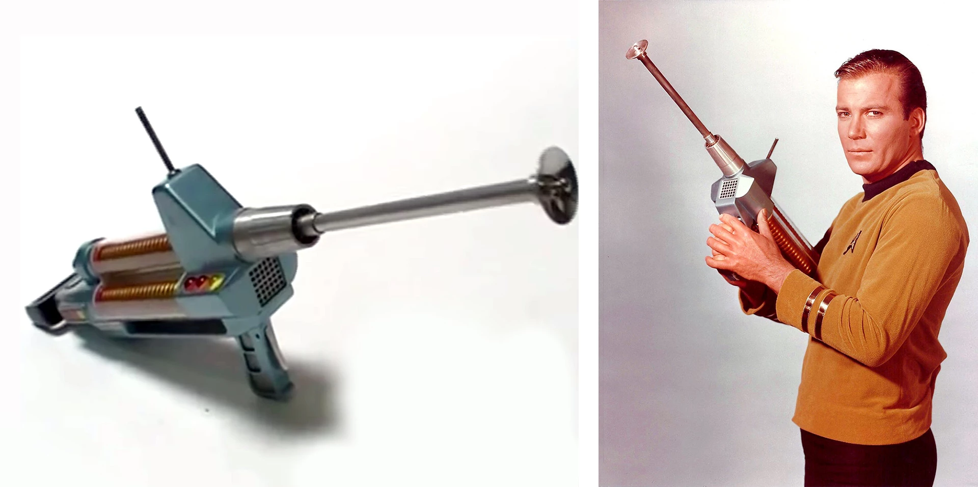 The world's most expensive movie weapon prior to Rock Island Auctions sale on 28 August 2022, was this one-of-a-kind Phaser Rifle from William Shatner's debut appearance as "Capt. James T Kirk" in the second pilot episode of "Star Trek: The Original Series" which was aired on television as the third "Star Trek" episode entitled "Where No Man Has Gone Before" on 22 September 1966. The rifle sold for $615,000 on 7 November 2021 at Heritage Auctions, having previously sold for $240,625 at Juliens' in 2013.