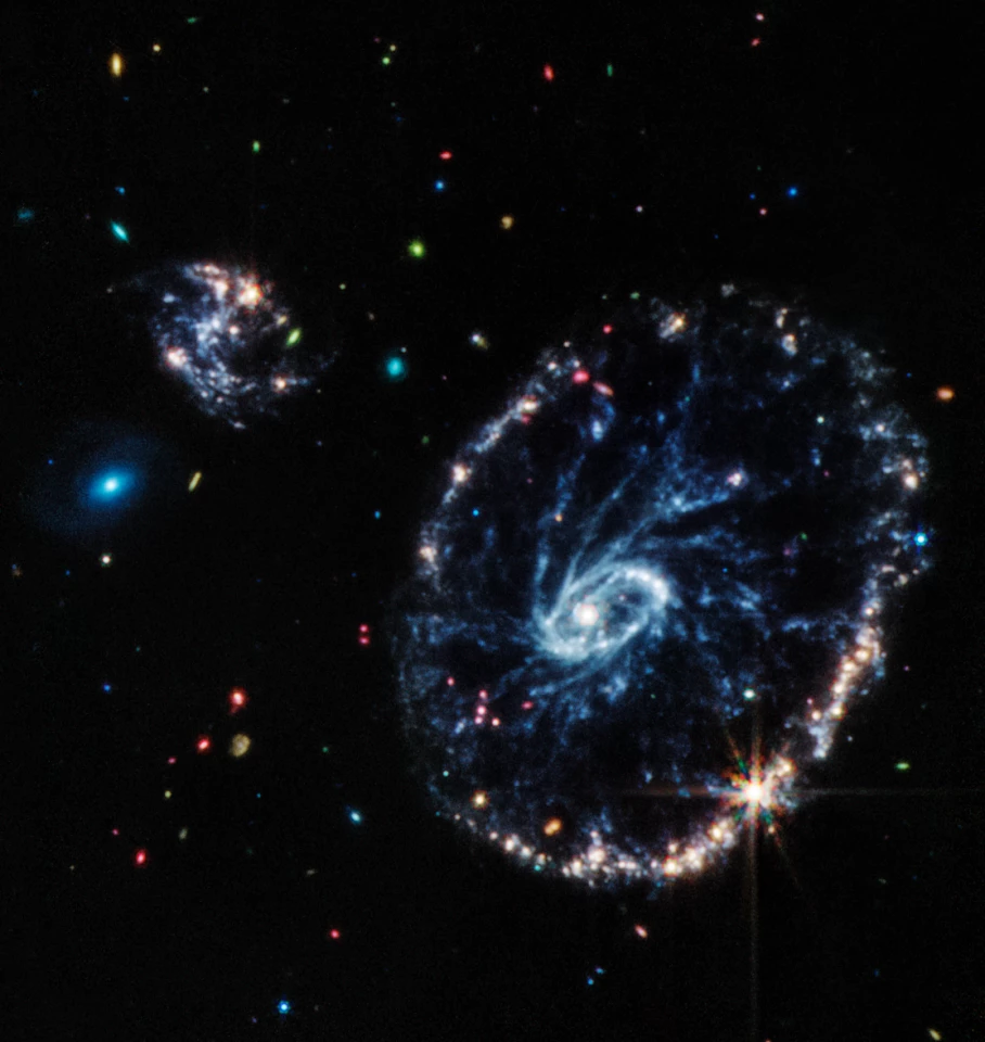 An image of the Cartwheel Galaxy from Webb’s Mid-Infrared Instrument (MIRI)