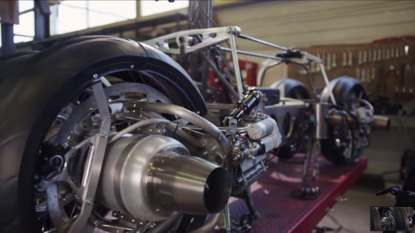 The front wheels are able to steer, tilt, brake and articulate outwards and upwards to become thrust pods