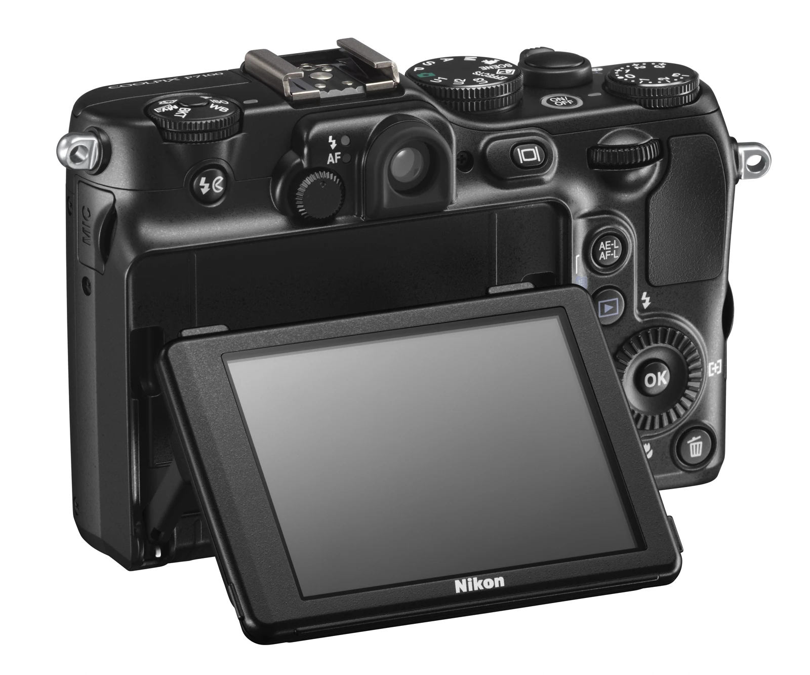 The Nikon P7100 also features full manual controls, a large 1/1.7-inch 10 megapixel sensor, and a tilting, high resolution 7.5 cm (3-in.) 921k-dot LCD monitor