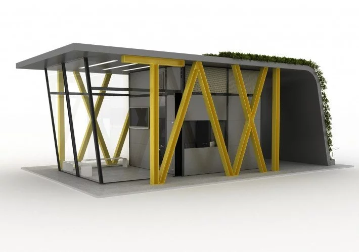 The full-sized TAXI station would feature the lettering down one side, showing clearly what the building is for