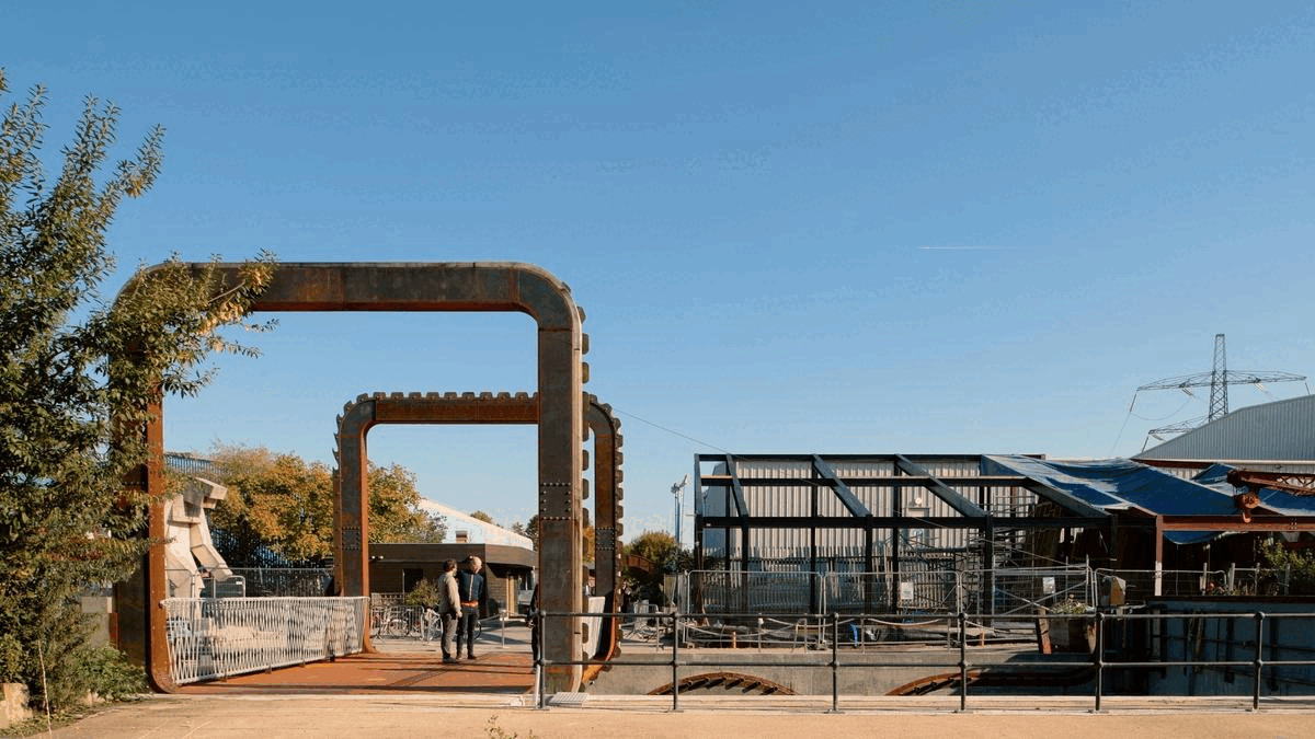The Cody Dock Rolling Bridge, by Thomas Randall-Page, takes around 20 minutes to fully roll it into position for a boat to pass
