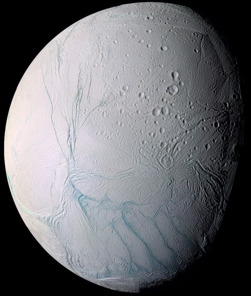 Close-up view of Enceladus