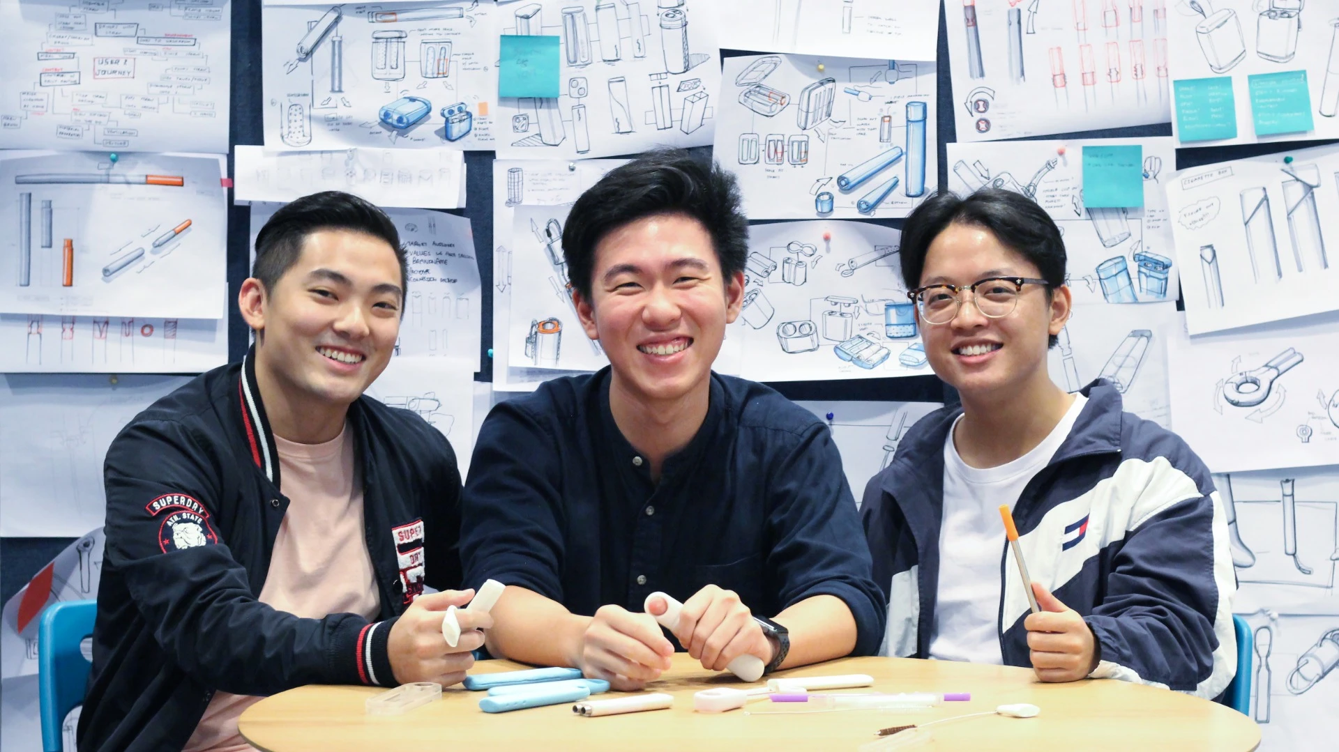 The team behind the Chew straw, from left Tommy Cheong, Kevin Yeo, Lim Jing Jie