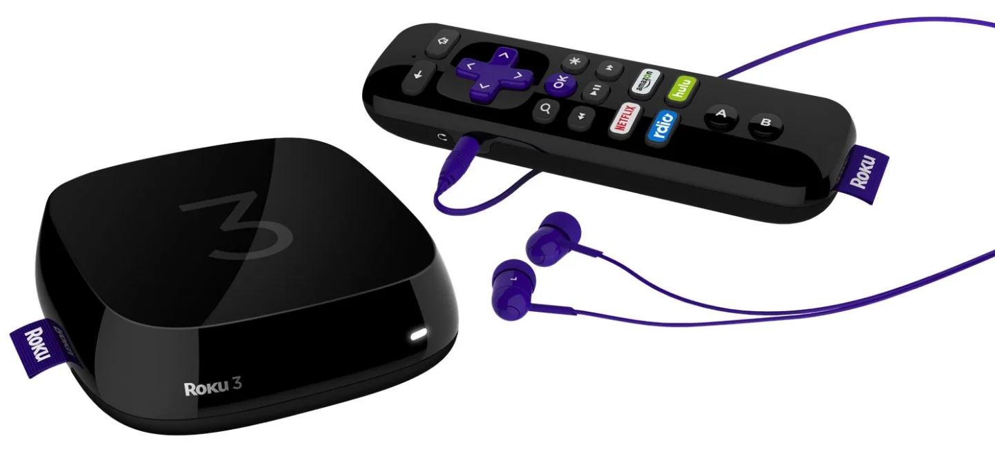 Roku 3 with enhance remote and earbuds