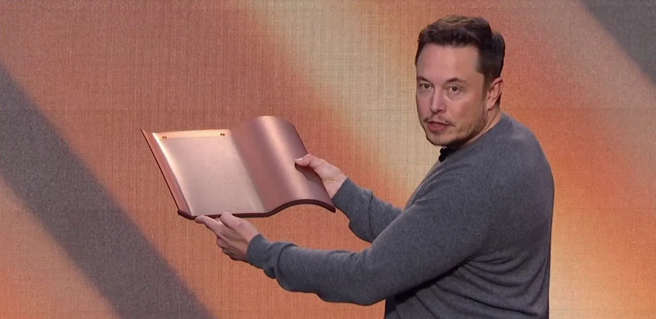 Elon Musk and a Tesla Tuscan style solar roof tile