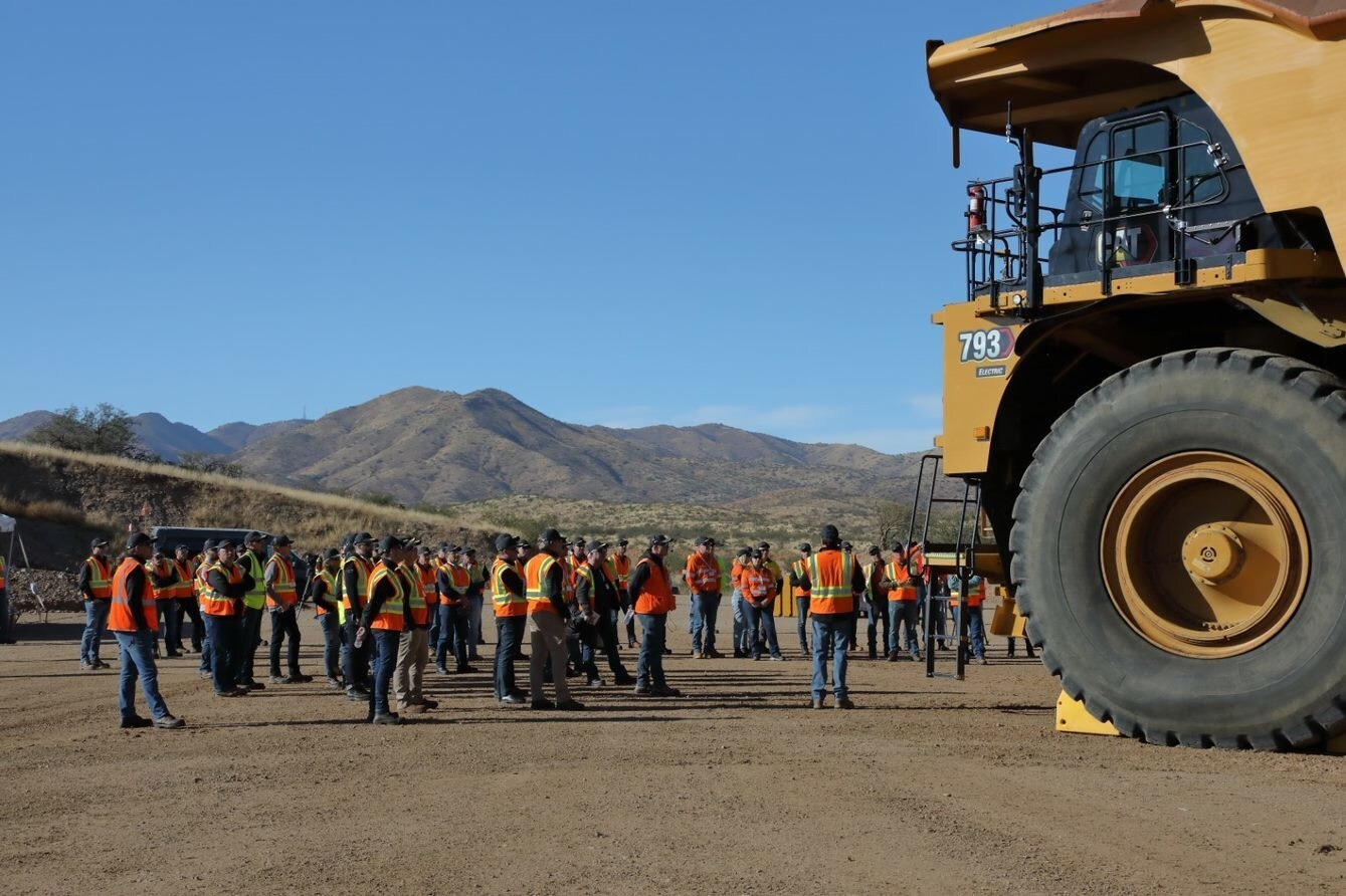 The 793 Electric mining truck prototype was demonstrated to customers at Caterpillar's Tucson proving ground