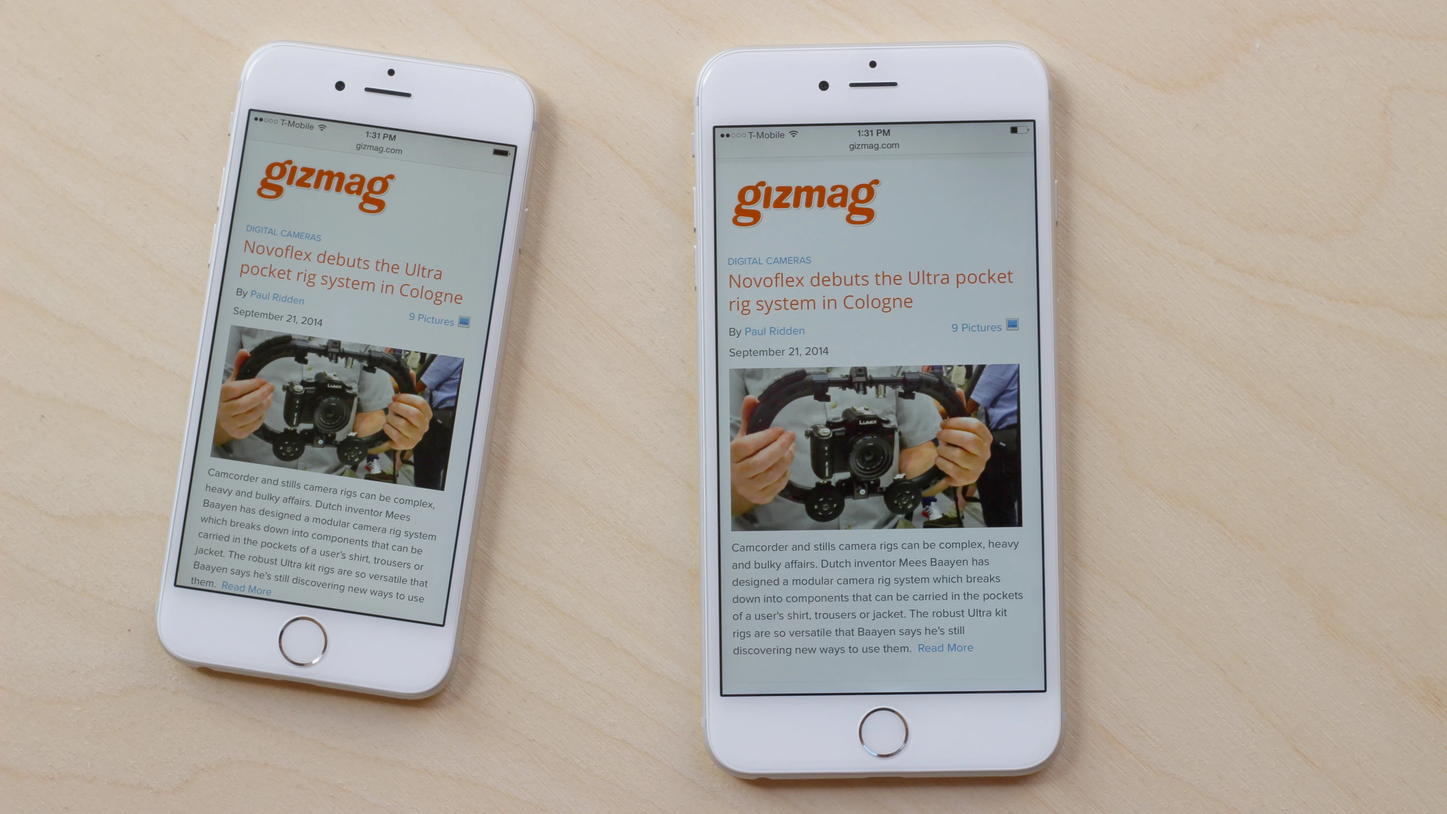 iPhone 6 (left) with the iPhone 6 Plus (Photo: Will Shanklin/Gizmag.com)