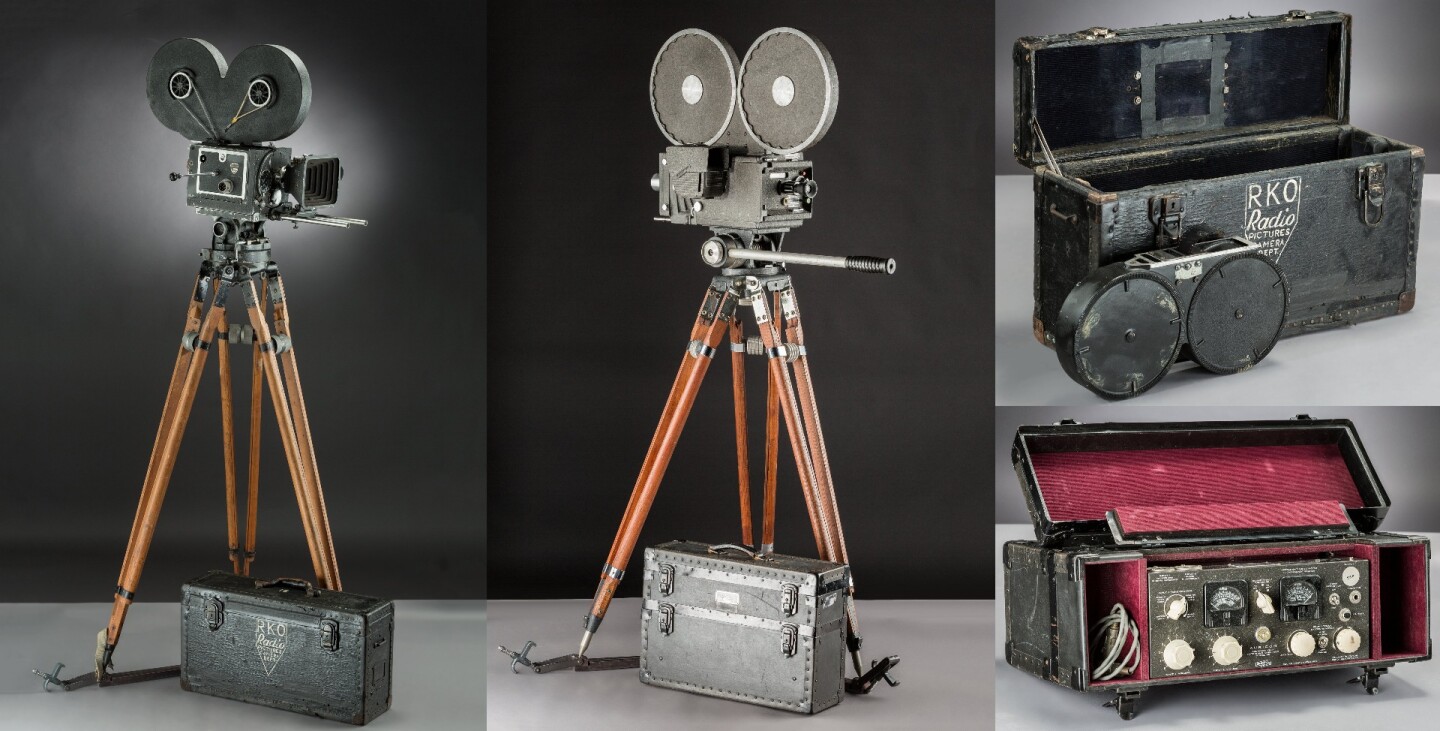 Two interesting movie cameras will sell at Heritage Auctions next month, the most significant, pictured left, being a Mitchell 35mm Standard A Motion Picture Film Camera circa 1940. The camera was originally owned by RKO Radio Pictures and then owned and used by a Walt Disney Cinematographer in Hollywood for shooting film for Disney. These early Mitchell Standard motion picture cameras shot nearly all of the early movies in Hollywood and around the world since their introduction in 1919. The camera is estimated to sell for between $70,000 and $100,000. The camera pictured in the center is an original and correct Bach-Auricon 16mm Motion Picture Newsreel Camera circa 1953 with original wood tripod, lens, sound amplifier and 1200 ft film magazine and estimated to sell for between $25,000 and $35,000.