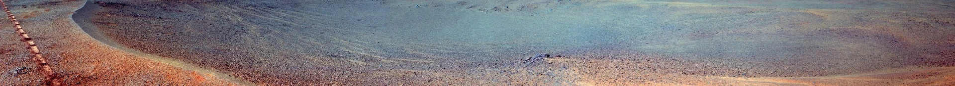 Enhanced image showing Opportunity's tracks