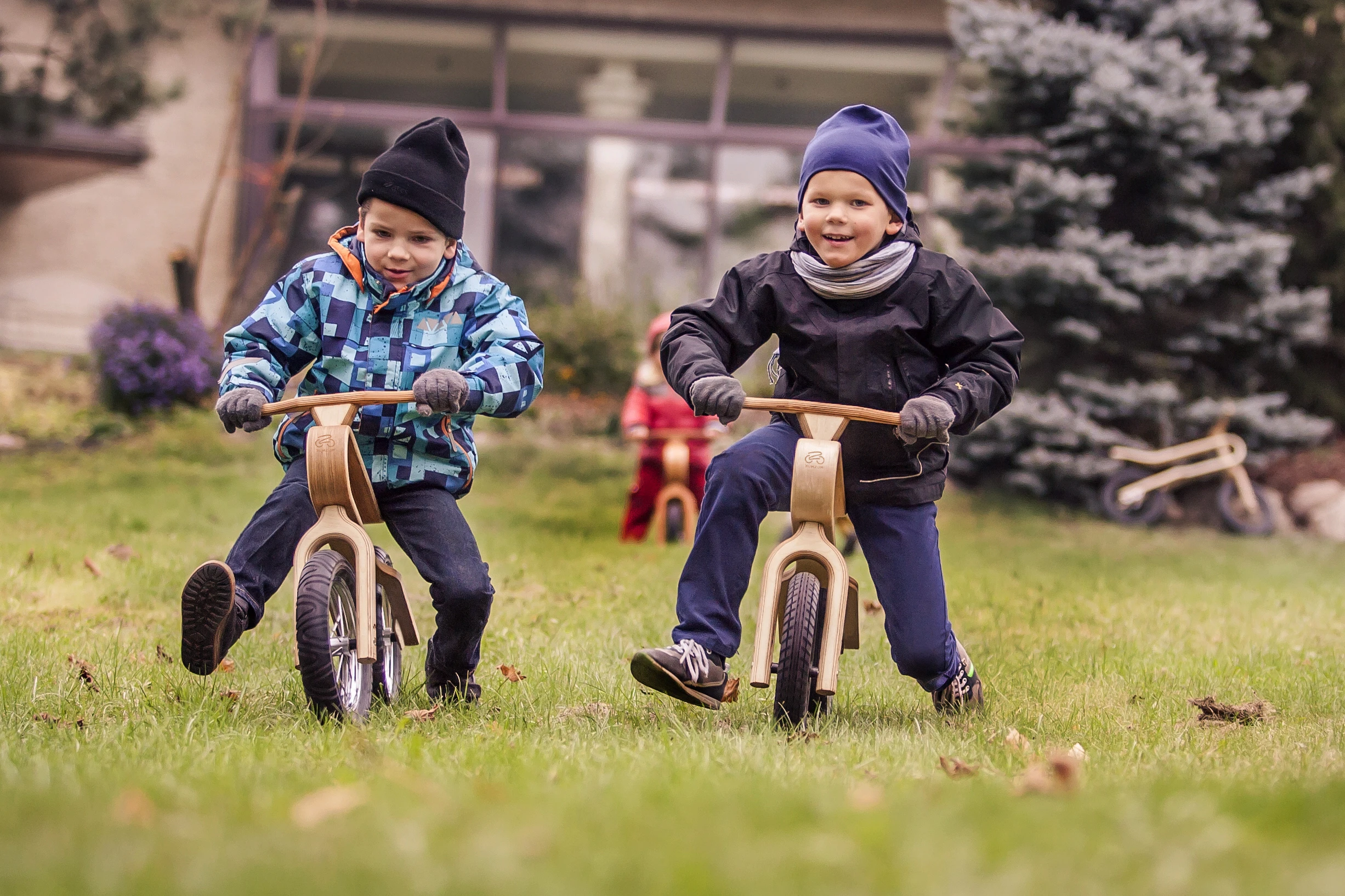 No pedals, so children push with their feet