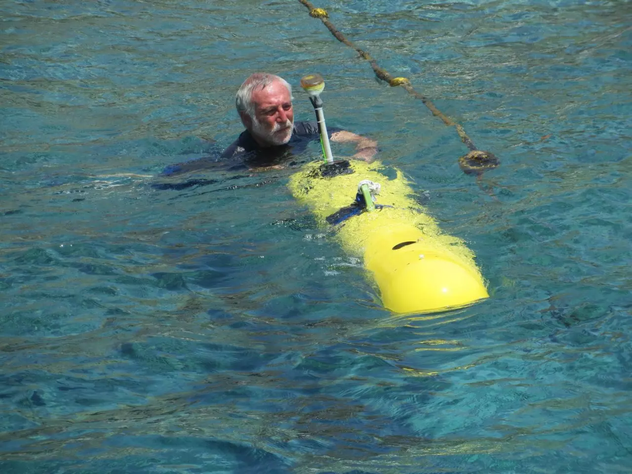Prof. Hugo Guterman with the HydroCamel II in the waters off of Eilat, Israel