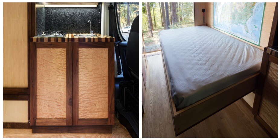 The Ryda Van accommodates two occupants and boasts beautiful bespoke woodwork, smart fold-away furniture and rooftop solar panels