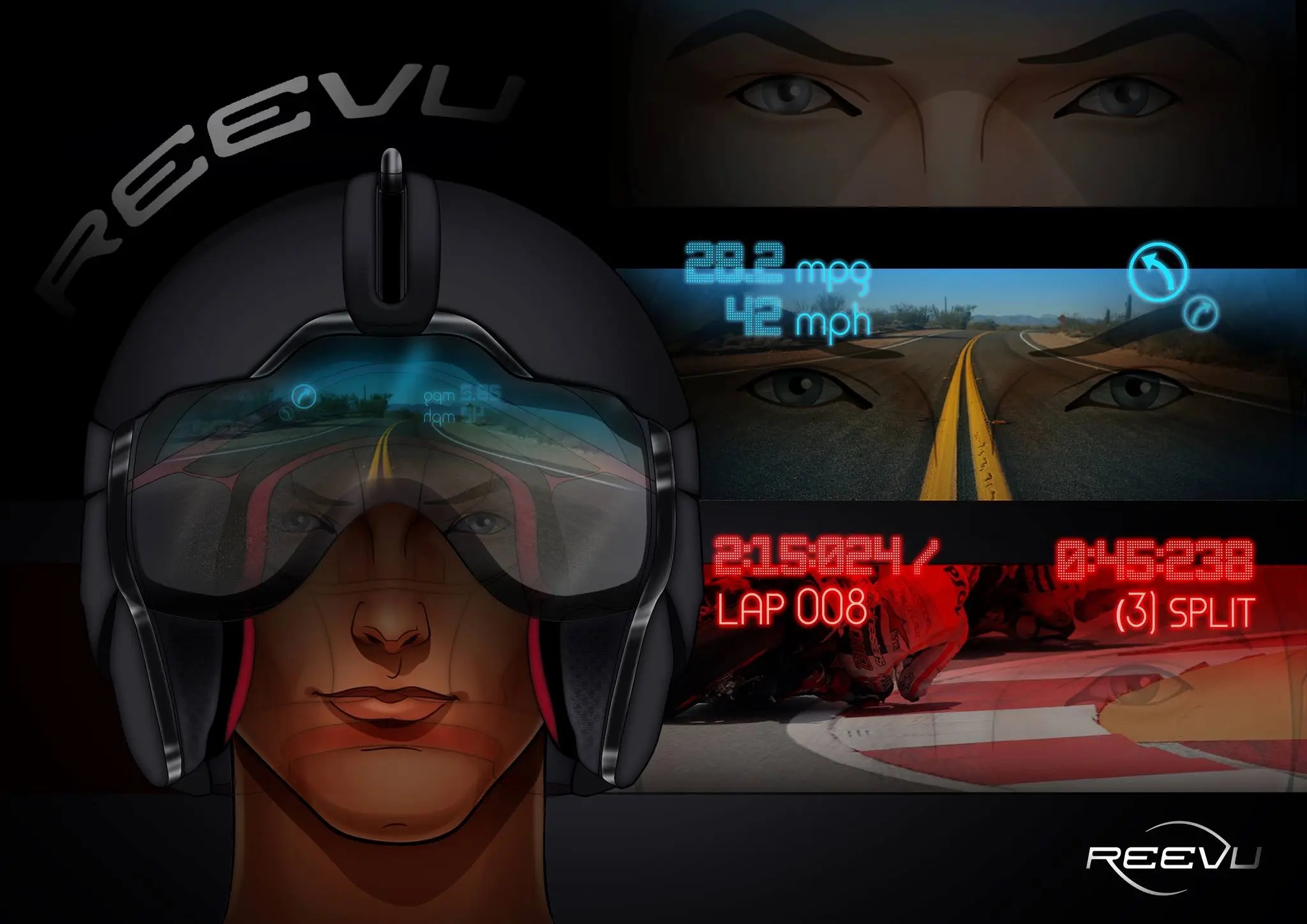 Reevu's proposed motorcycle helmet Heads-Up Display (HUD)