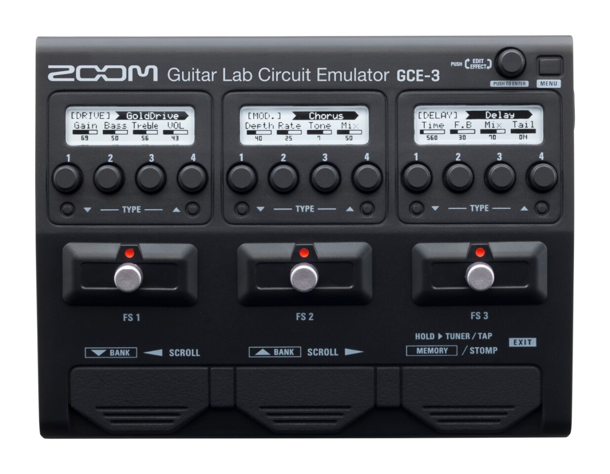 The GCE-3 connects to a laptop running Guitar Lab software over USB-C
