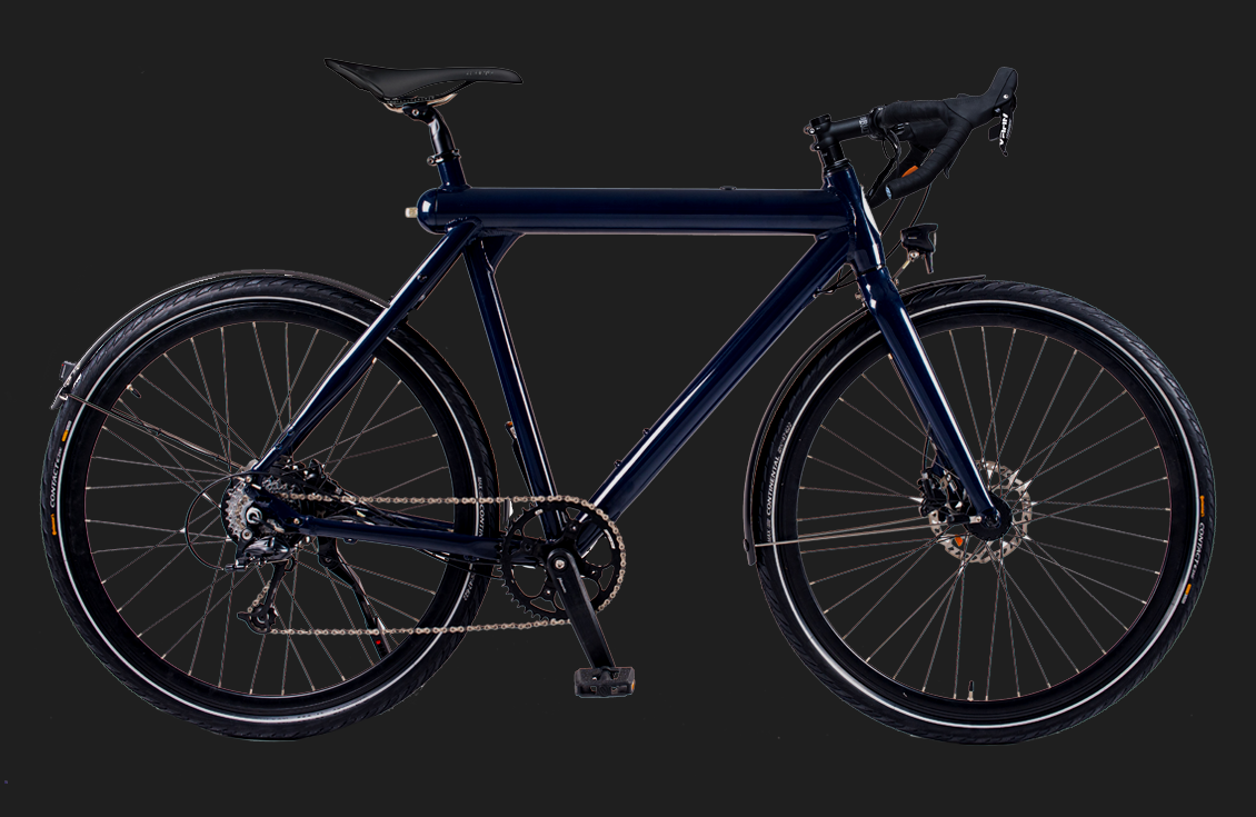 The gravel hybrid configuration comes with a nine-speed derailleur, and offers a lean-forward riding position
