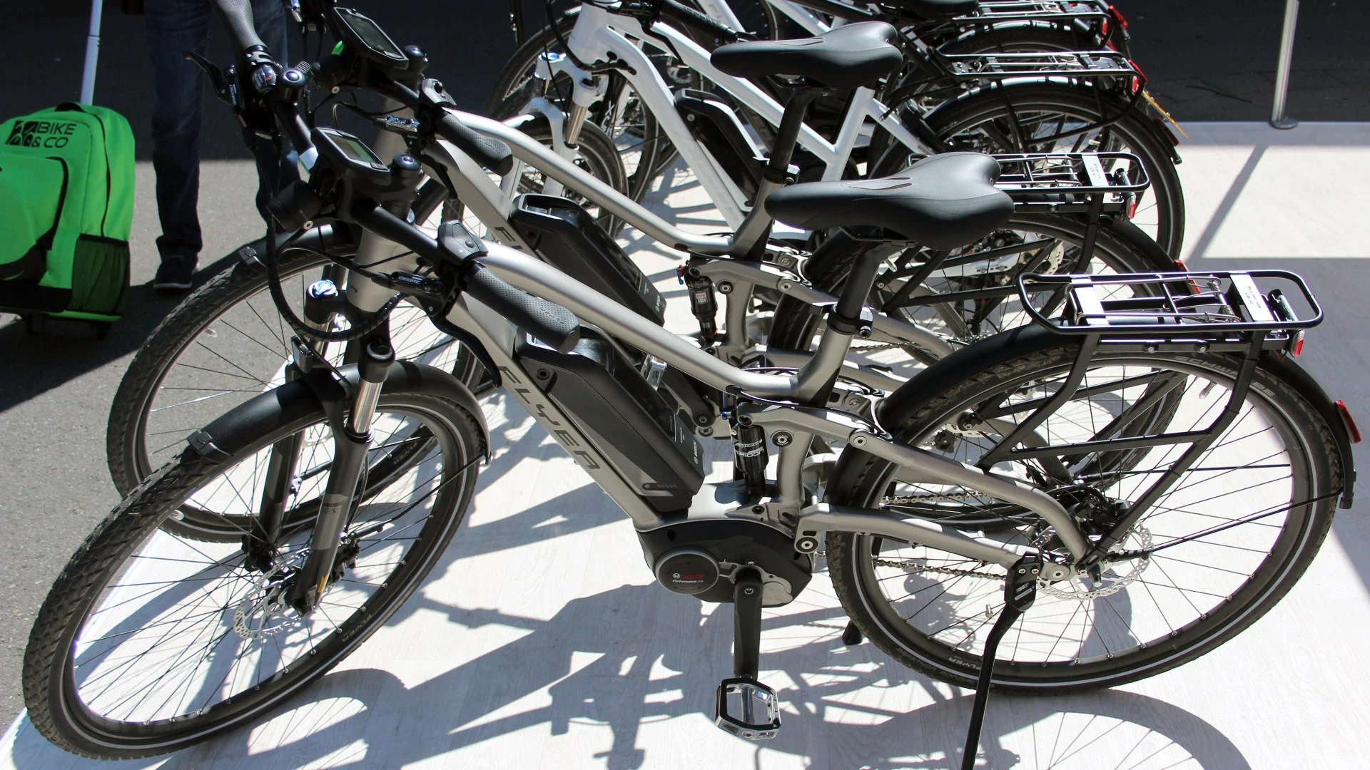 A batch of Flyer TX-Series e-bikes at Eurobike