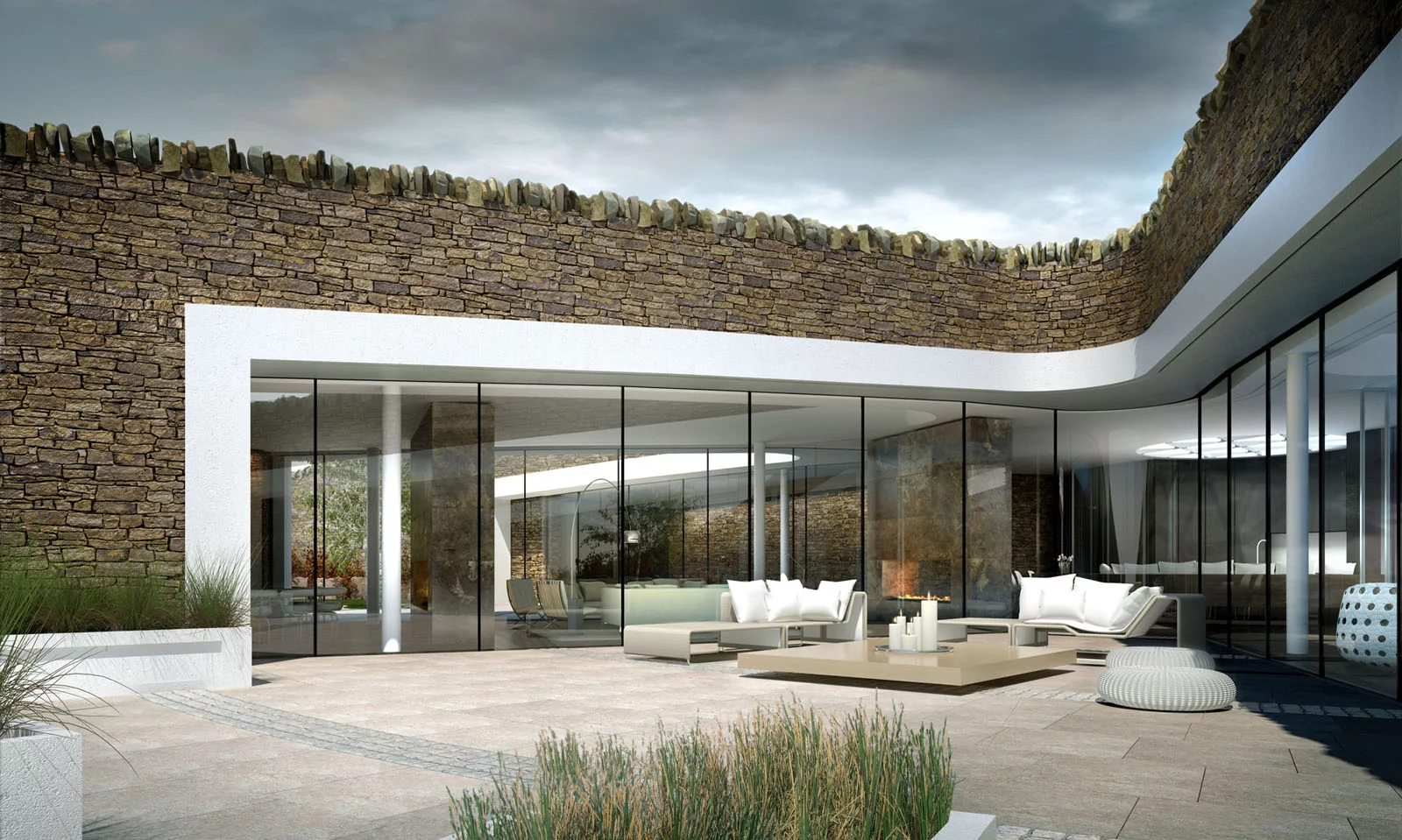 The Bolton Eco house is buried into the landscape and has six exposed nodes all pointing towards the underground centre of the home