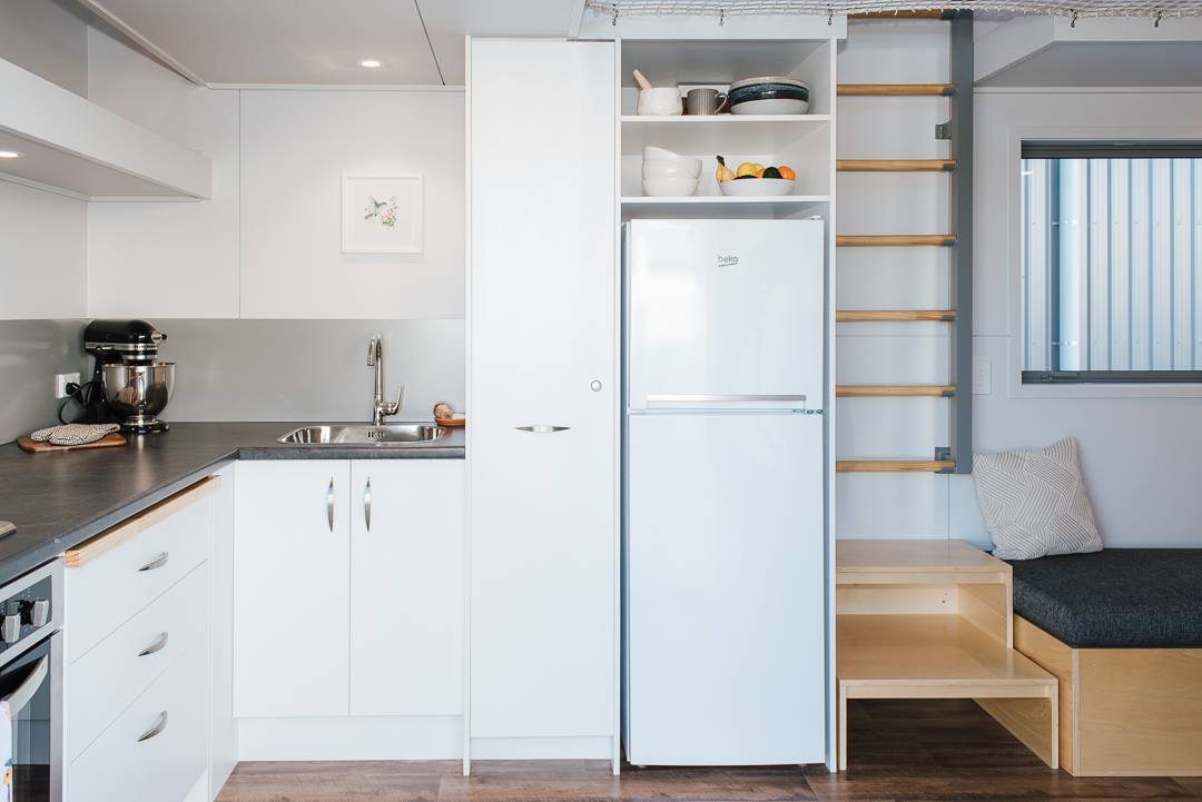 View towards the Larissa and Tyler Tiny House's kitchen