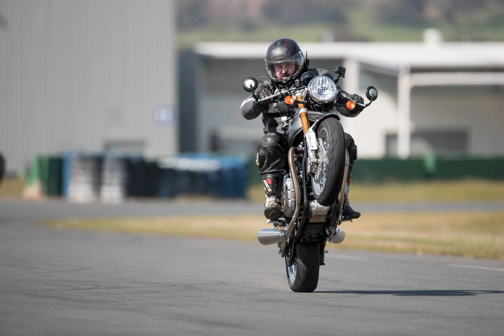 Triumph Thruxton R: first, second and third gear wheelies are possible, and excellent fun