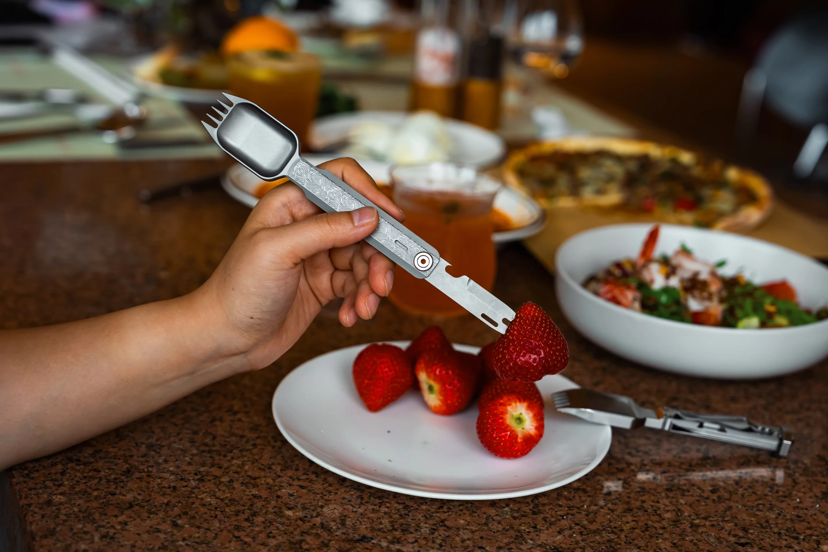 The fruit pick in fruit-stabbing action