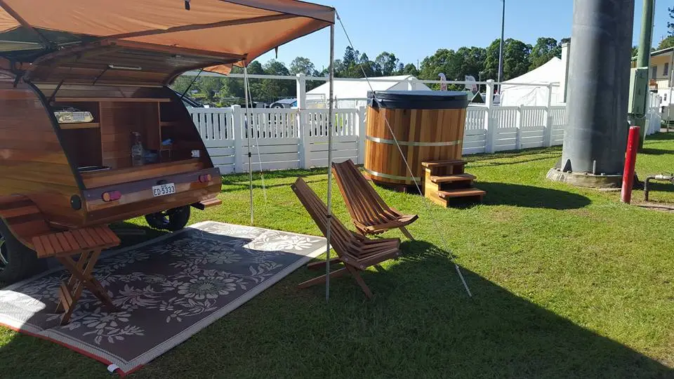 Campbell's craftsmanship: Cedar Teardrop, chairs and hot tub