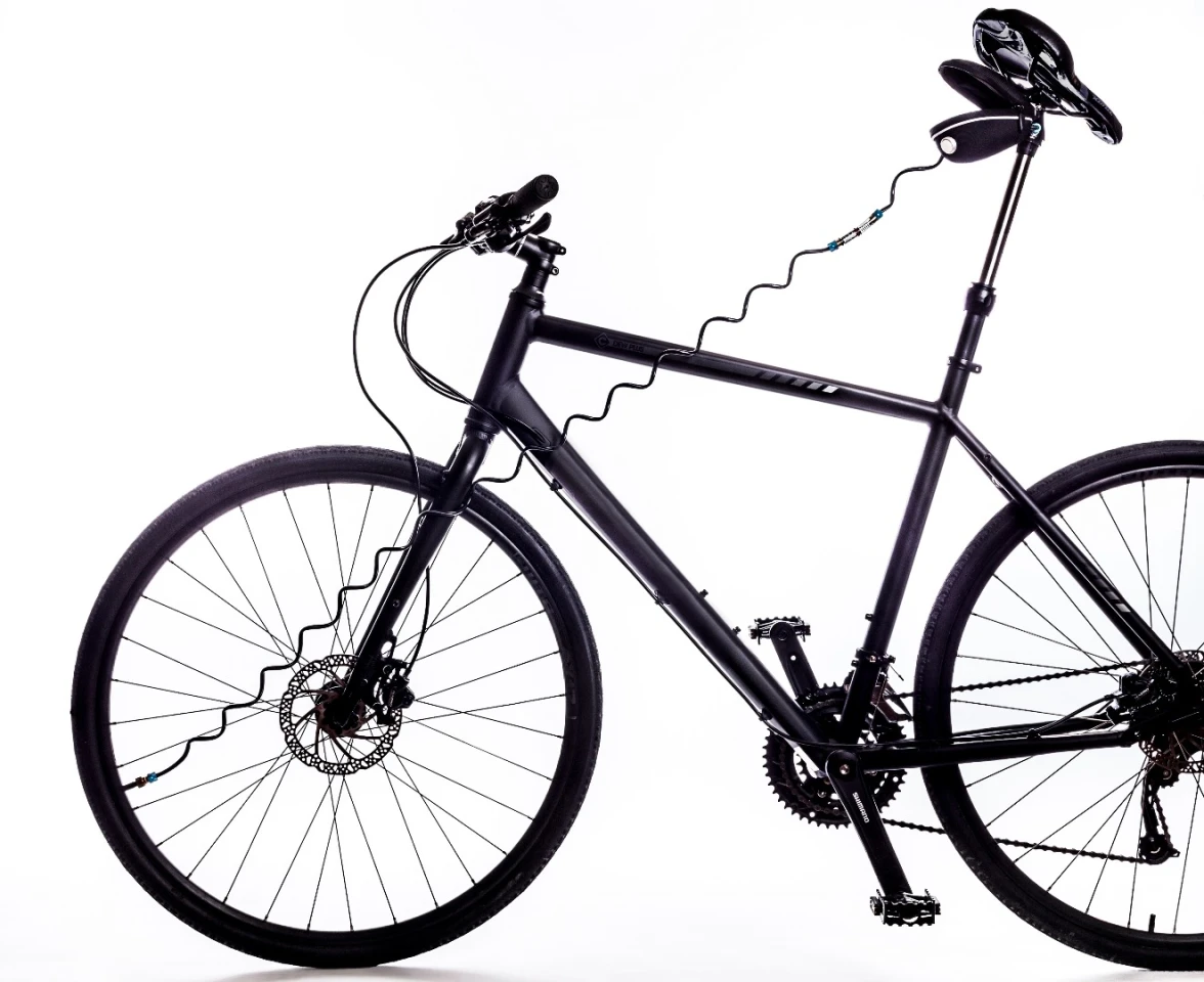 The AirSupply works with Schrader or Presta valves, and comes with adapters which allow it to fit in any diameter of seat tube
