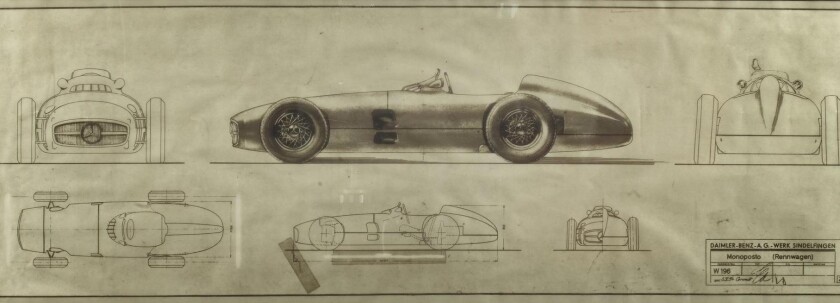 Blueprints of the Mercedes-Benz W196R accompanied the sale
