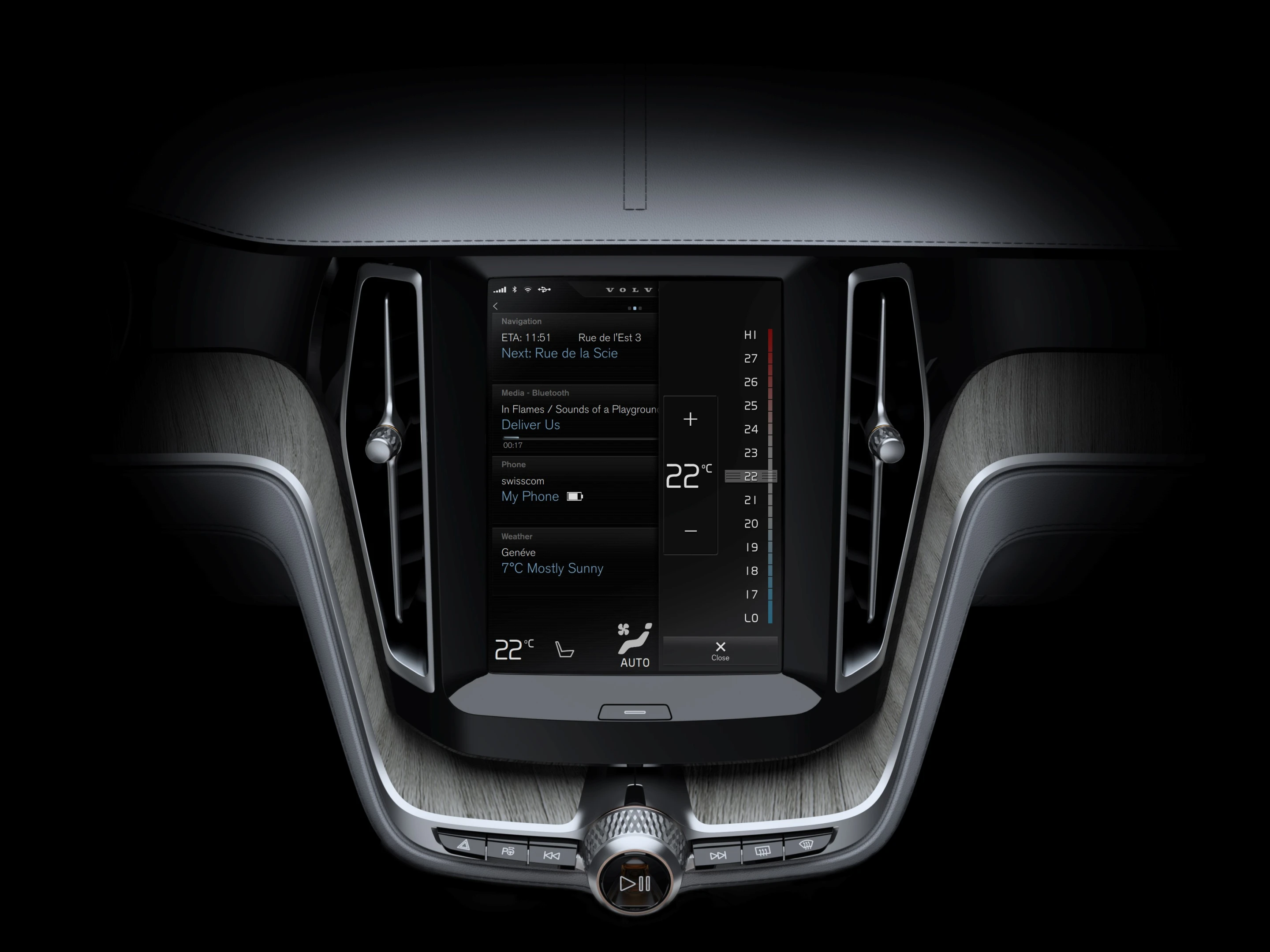 The interface works seamlessly with the instrument cluster and is designed to increase visual recognition by expanding the selected item on screen on contact