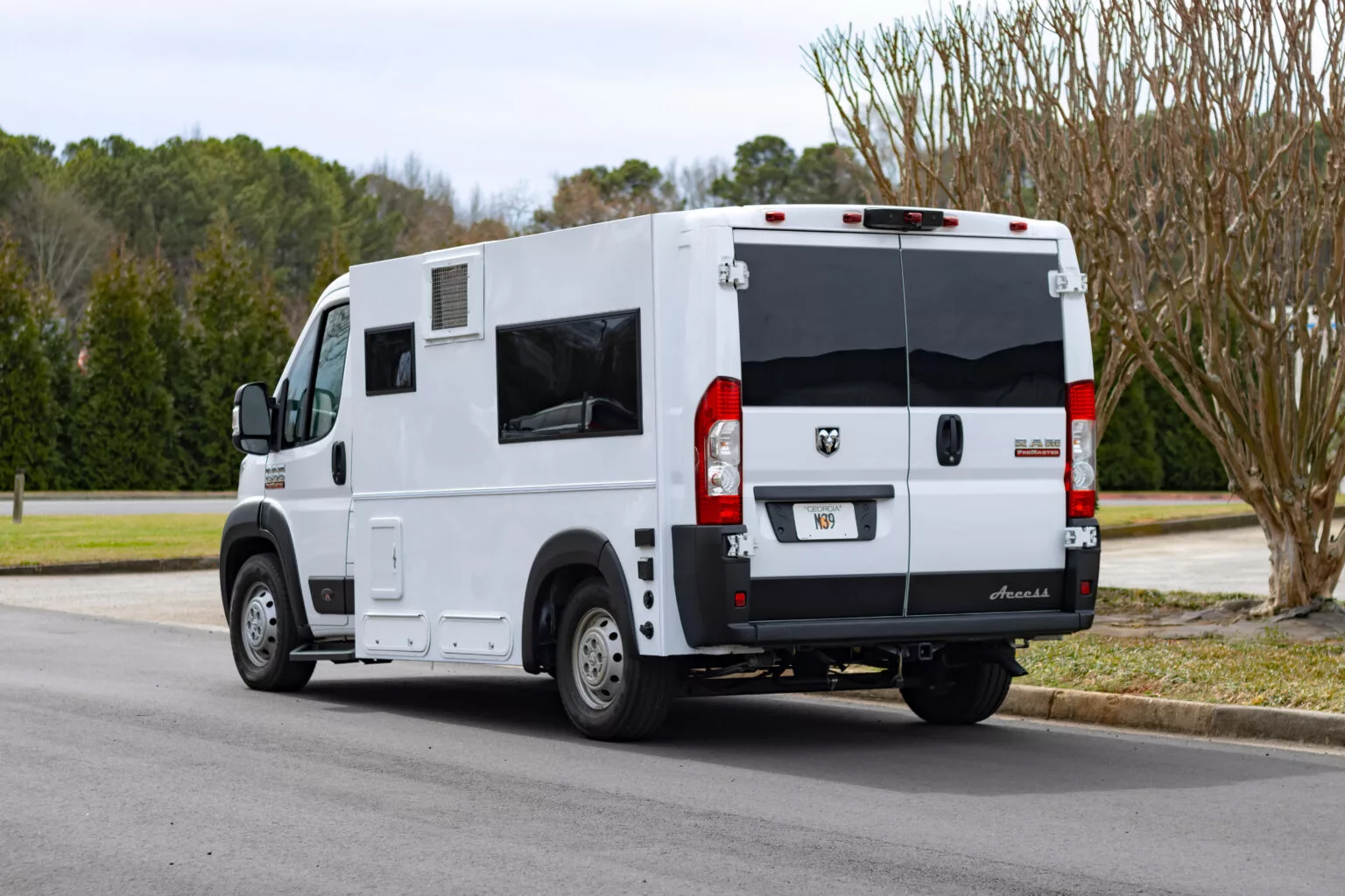 Here you can see how the expanded wall meets the standard D pillar of the Promaster van