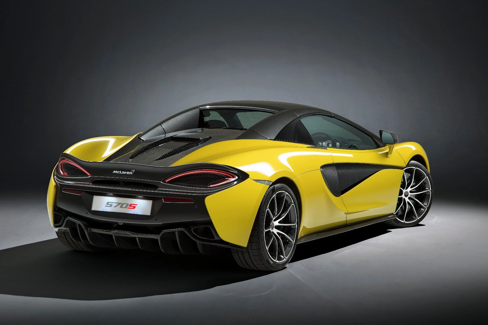 The 570S Spider has an attractive silhouette, even with the roof raised