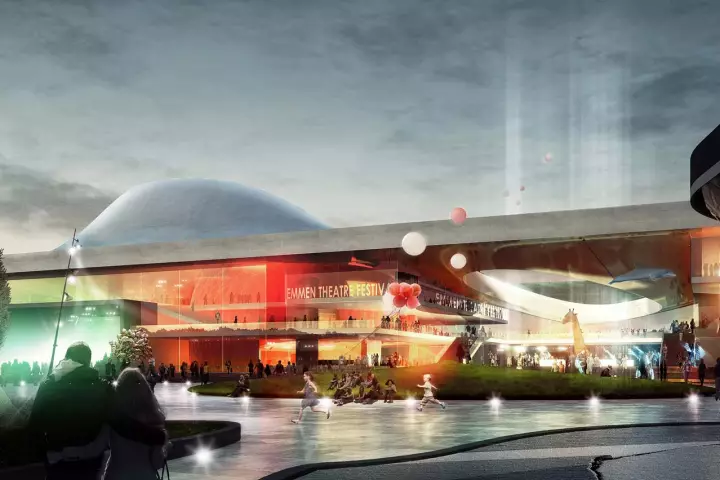 The 16,000 m2 building, which is due to be completed in 2015, is comprised of a theater and cultural center which will be incorporated into the existing zoological grounds as an entrance building