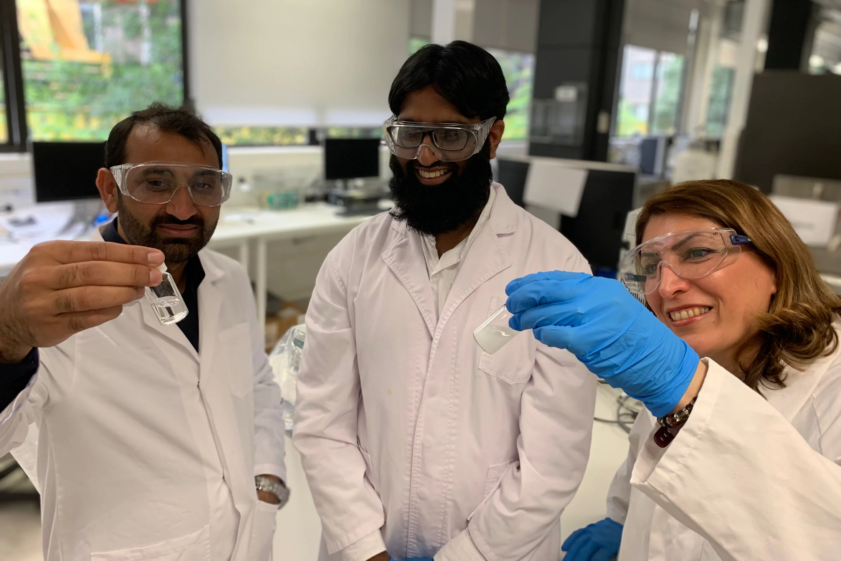 From left to right, team members Dr. Nasir Mahmood, PhD candidate Muhammad Haris and Prof. Nicky Eshtiaghi