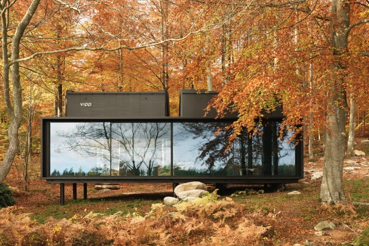 The Vipp Shelter pictured is situated in an isolated area in a Swedish forest