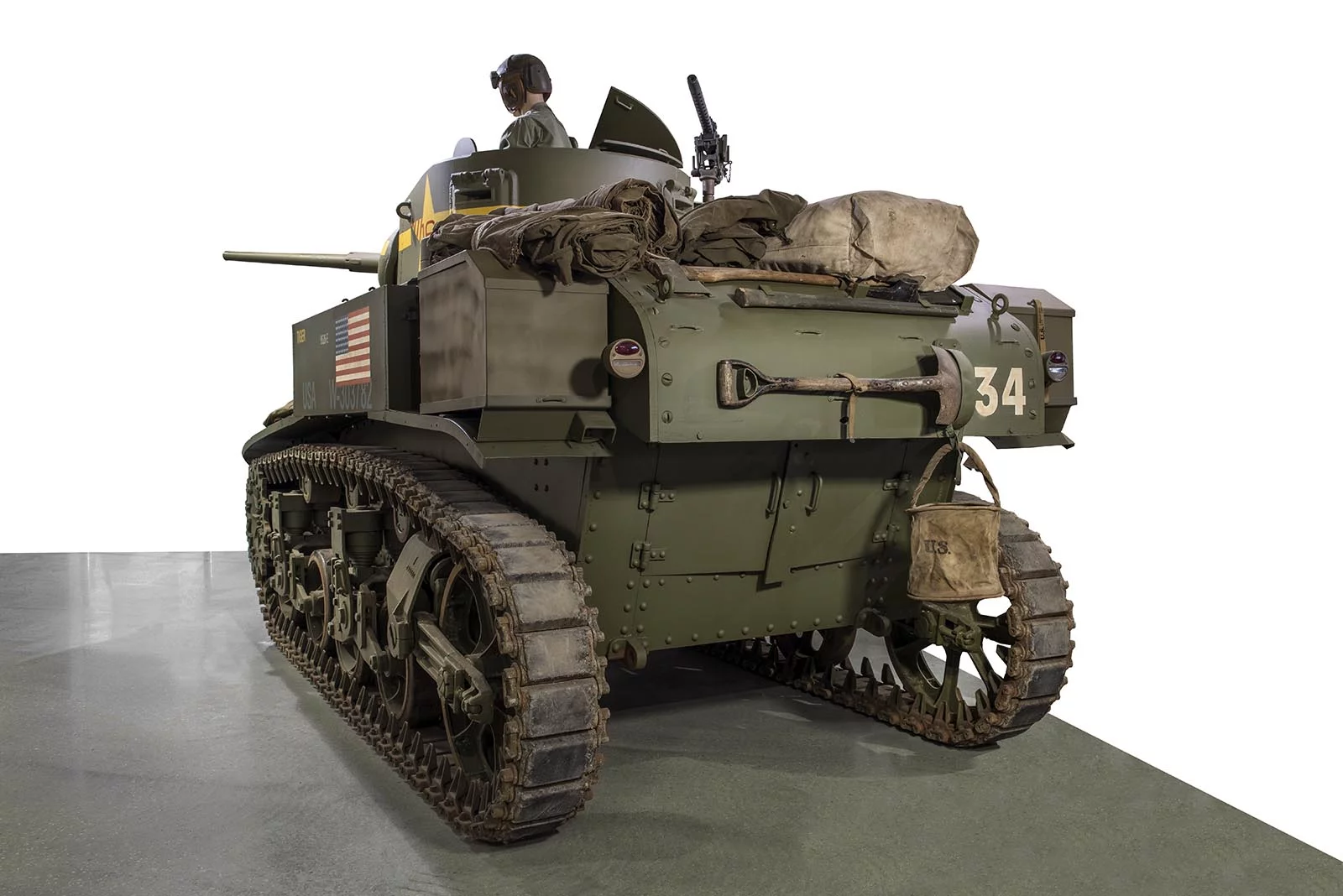 The M3 Stuart is a light American tank that was also used by the British forces. Its nickname was a tribute to General Stuart from the American Civil war. 10.432 tanks were built overall, and different versions were designed. It is mainly armed with a 37 mm canon which can pierce through 15 mm of steel at a maximum distance of 2.000 m. This M3A1 Stuart bears the same livery as the US Cavalry's tanks during the Torch operation which initiated the invasion of North Africa on November 8th 1942. It sold for €198,400 (US$221,358).