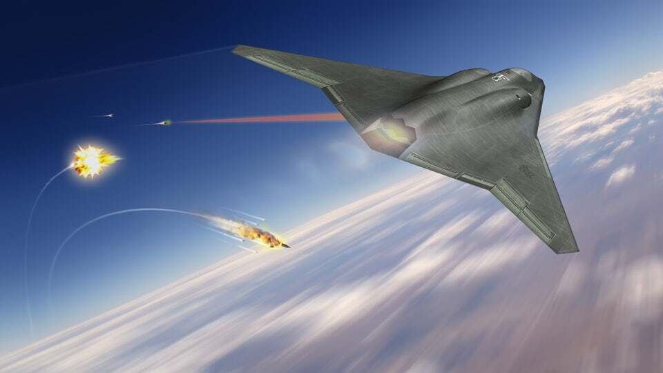Artist's concept of laser-equipped fighters in combat