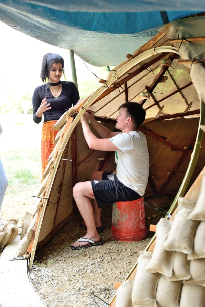 Chaltiel's team constructs its shelter at Domaine de Boisbuchet