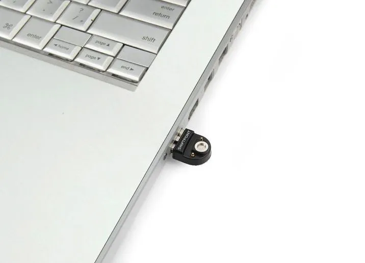 The micro receiver also acts as a dock and charger